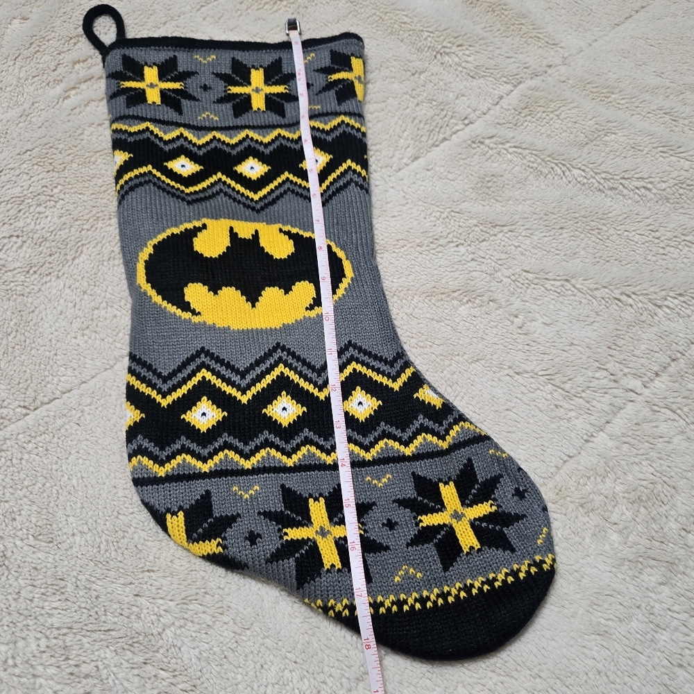 DC Batman Stocking Black Yellow Bat Signal Batman Christmas Stocking Knit 18"